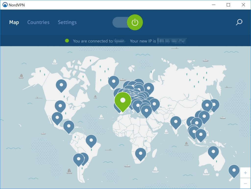 Mapa z serwerami NordVPN