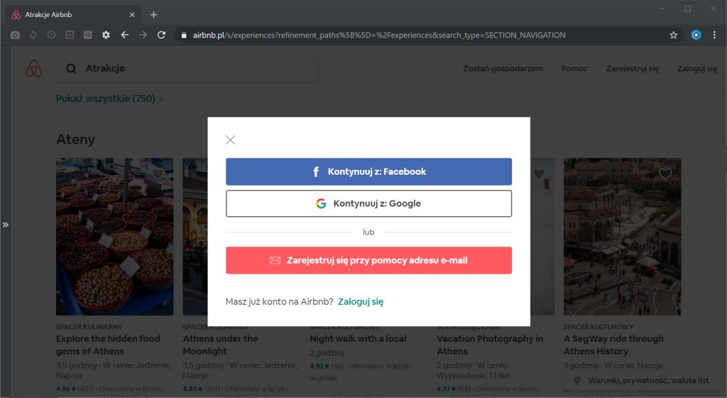 Zarejestruj się na Airbnb